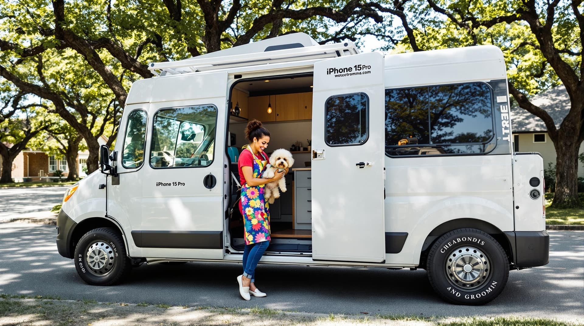 Mobile grooming van on an Austin street